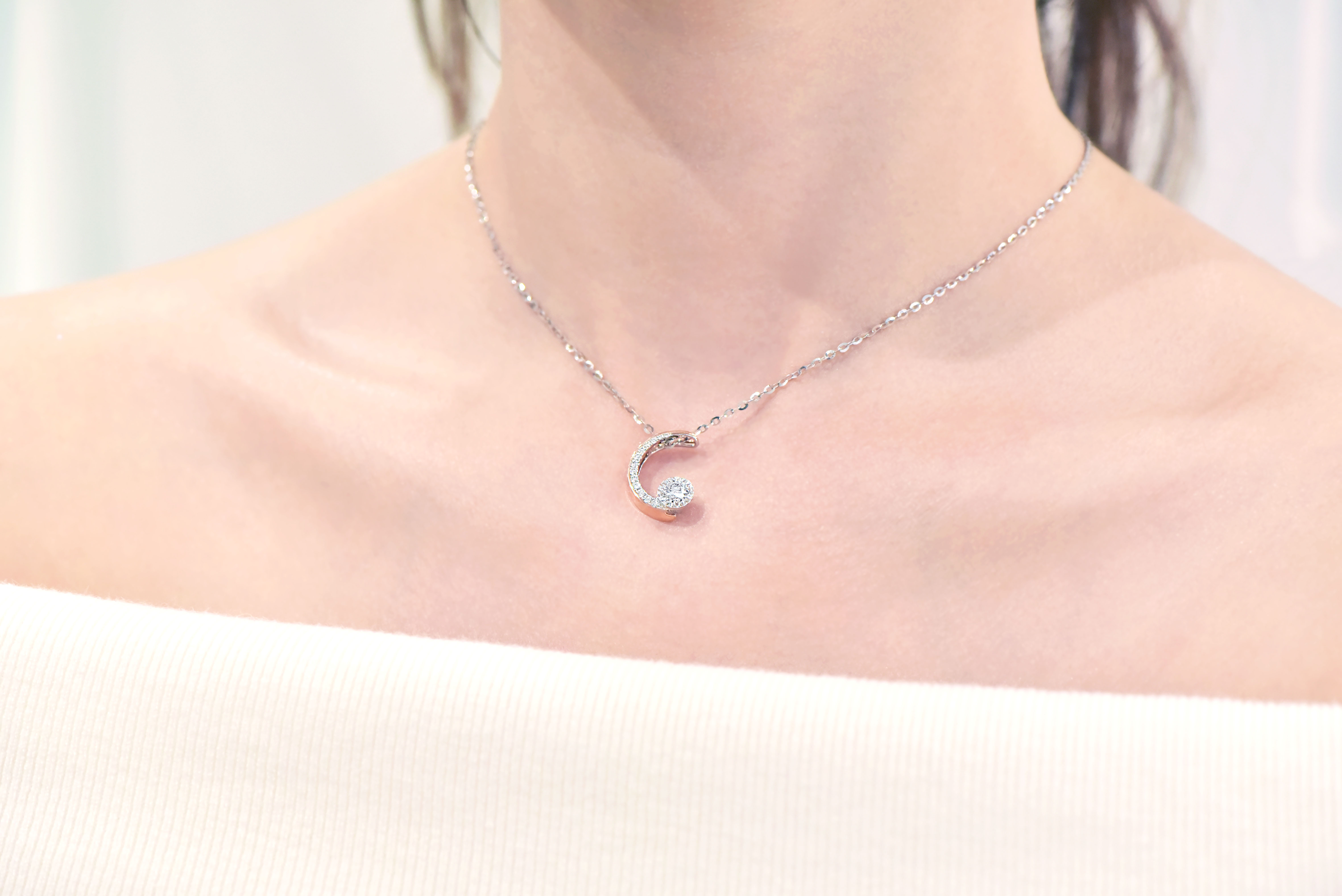 太陽月亮 雙色鑽石項鍊